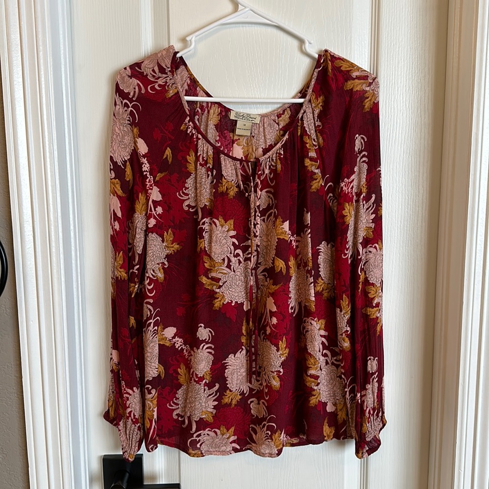 Luck Brand M floral blouse long sleeve
